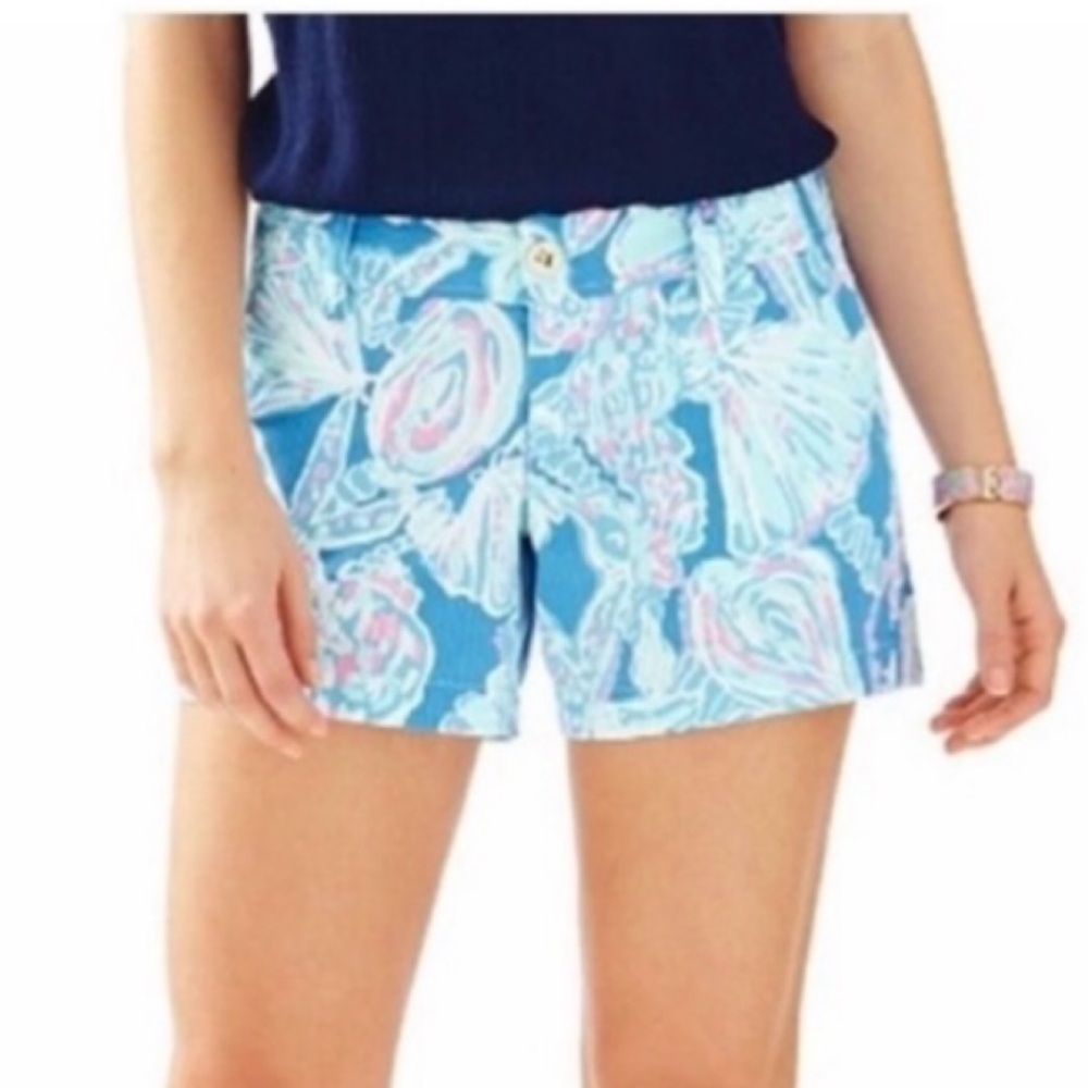 New Lilly Pulitzer Bay Blue Into the Deep Callahan Twill Shorts Size 00 NWOT